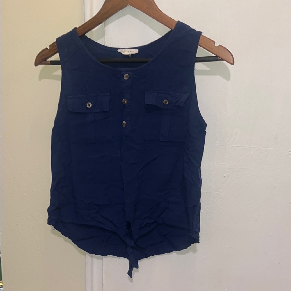 Navy Sleeveless Cropped Top with Front Tie small